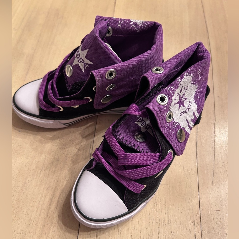 Collection’o Kids Black & Purple High-Top Canvas Sneakers size 6 NWT